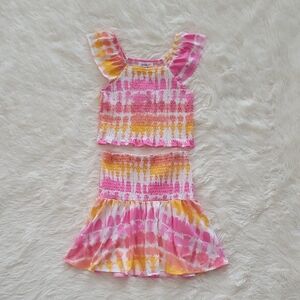 Children's Place Sugar & Jade Tie Dye Pink Orange Summer Skirt Set Girls Size 10